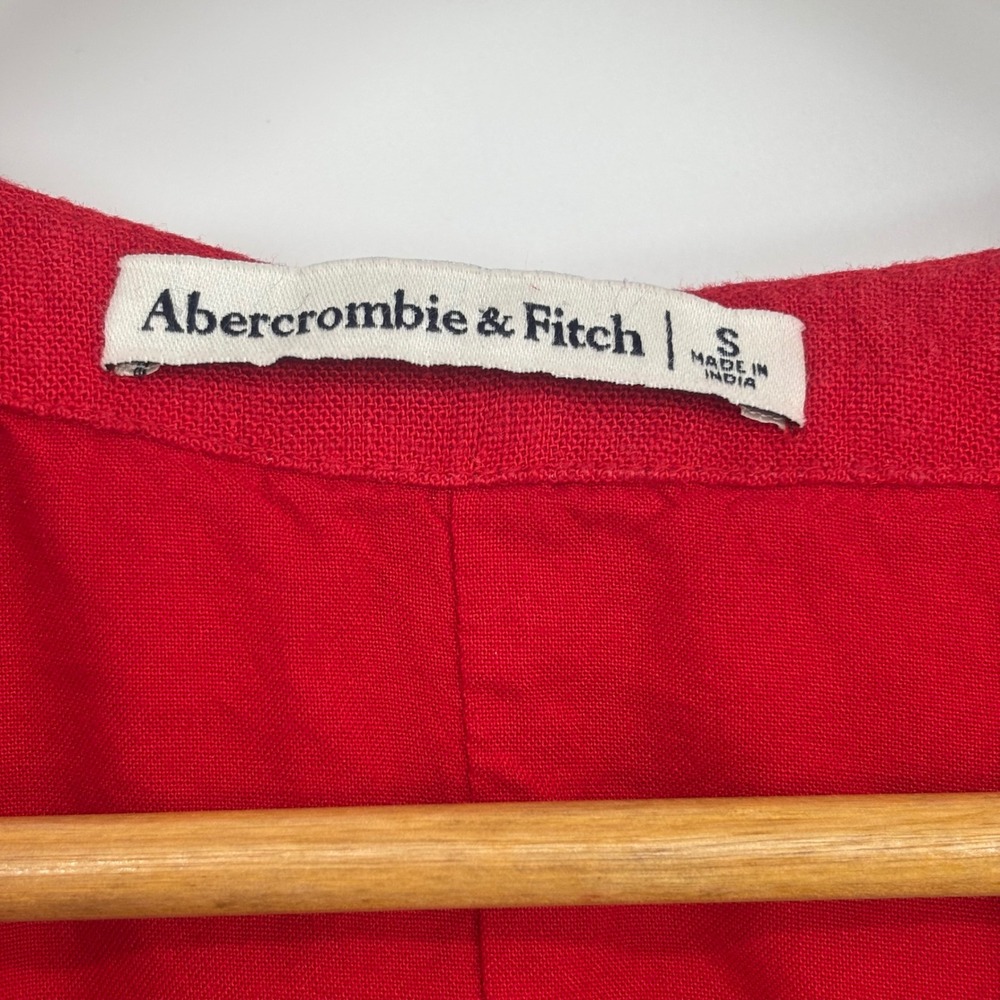 Abercrombie & Fitch Women Red Linen Blend Asymmetrical Button Vest Top Small - Picture 4 of 7
